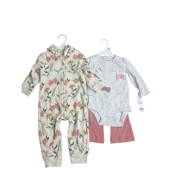 Carter’s Girls 18M Outfit Lot 2 Pc Floral Romper & Bodysuit Leggings Set NW - Picture 1 of 3